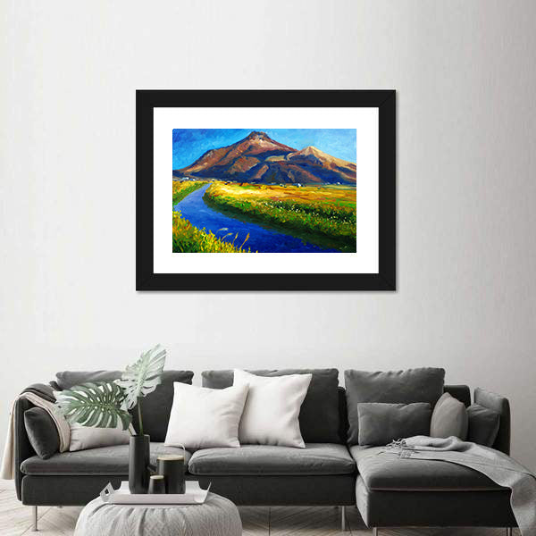 Jagged Mountain with Winding River Canvas Wall Art