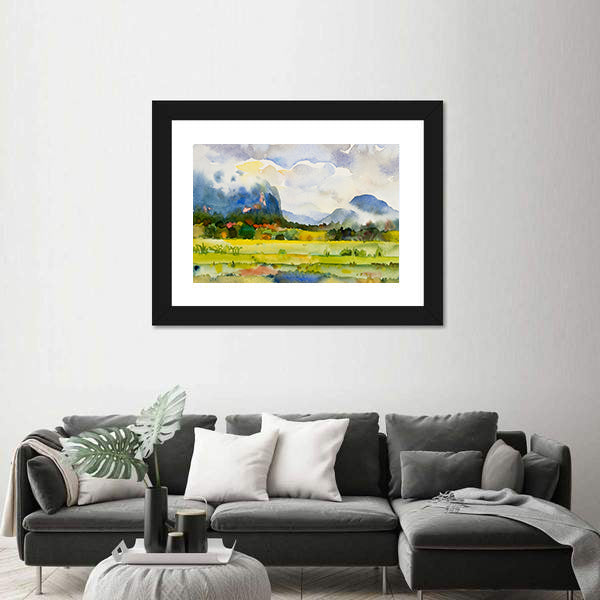 Watercolor Countryside Meadow Canvas Wall Art