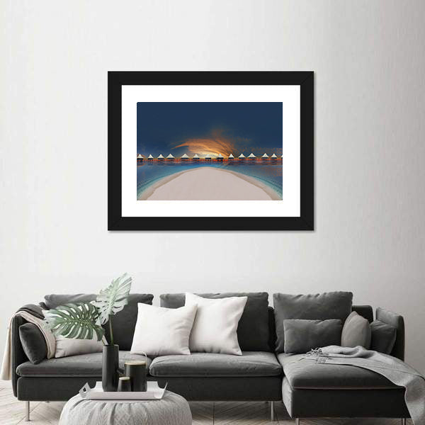Overwater Bungalows at Sunset Canvas Wall Art