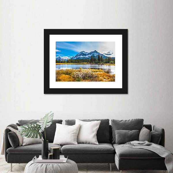 Snowy Rocky Mountains Lake Reflection Canvas Wall Art