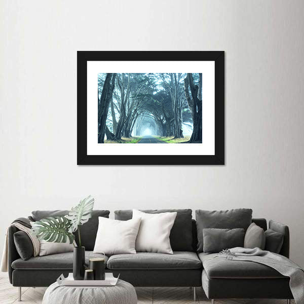 Misty Trees Alley In Foggy Weather Canvas Wall Art