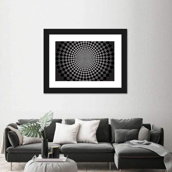 Concentric Checkered Vortex Canvas Wall Art