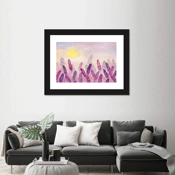 Misty Lavender Field at Sunrise Canvas Wall Art
