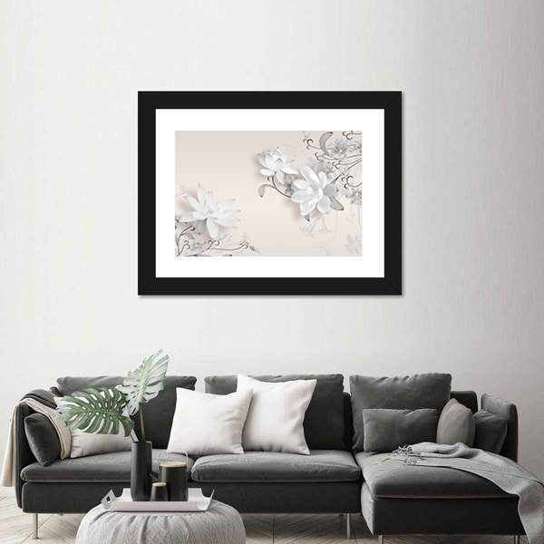 3d White Lotus Floral Mural Canvas Wall Art