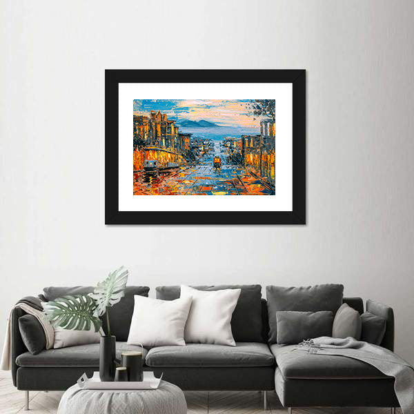 San Francisco Cable Cars on Rain-soaked Street Canvas Wall Art