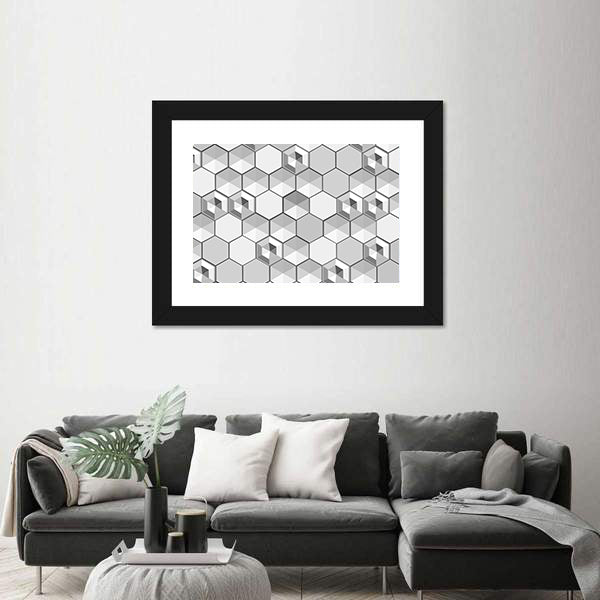 Monochrome 3d Hexagon Abstract Canvas Wall Art