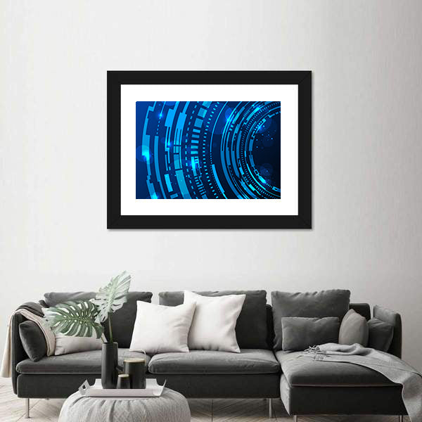 Futuristic Blue Concentric Rings Canvas Wall Art