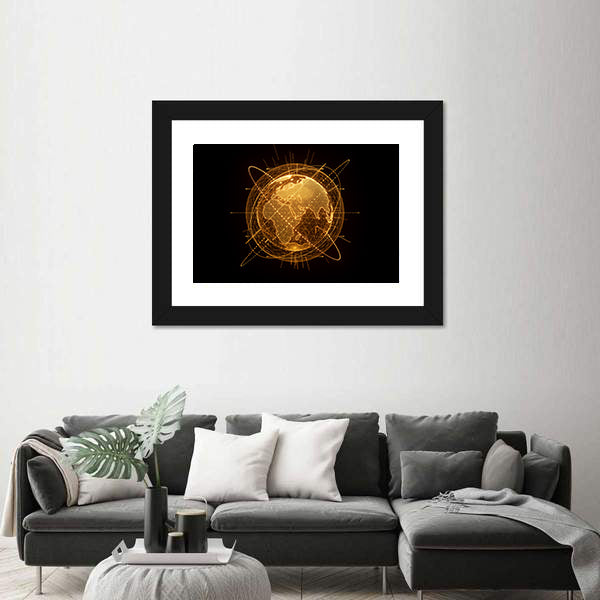 Global Network Wireframe Globe Canvas Wall Art