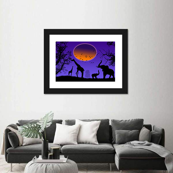 Moonlit Jungle Animal Silhouettes Canvas Wall Art