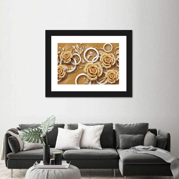 3d Golden Rose Flower Canvas Wall Art