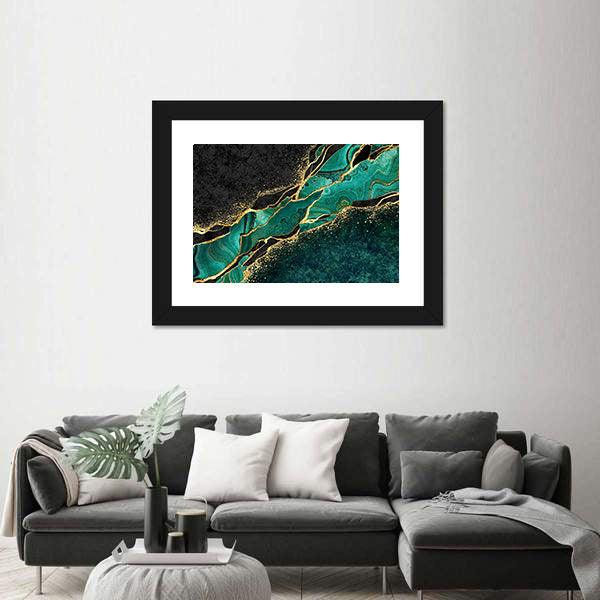 Teal Malachite Geode with Gold Veins Canvas Wall Art