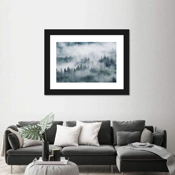 Foggy Forest In The Mountains Canvas Wall Art