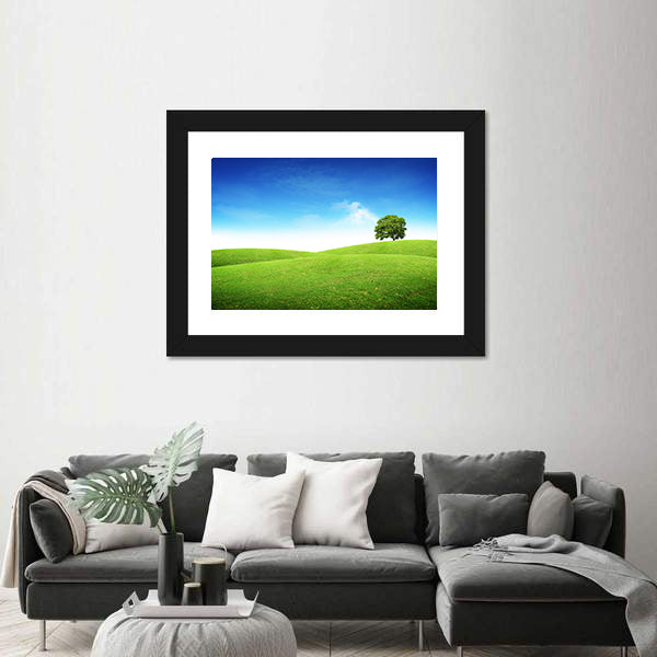 Lone Tree on Rolling Green Hills Canvas Wall Art