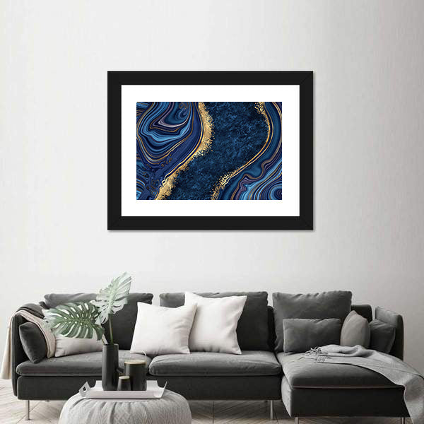 Blue Agate with Gold Veins Canvas Wall Art