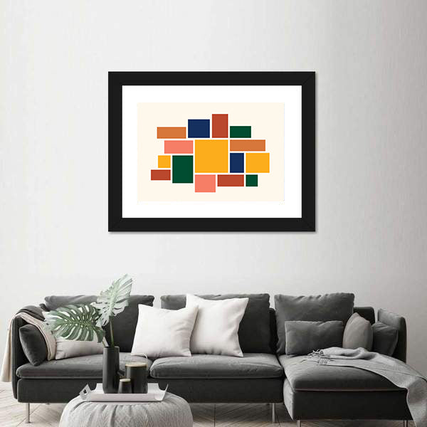 Yellow Square Abstract Geometric Collage Canvas Wall Art