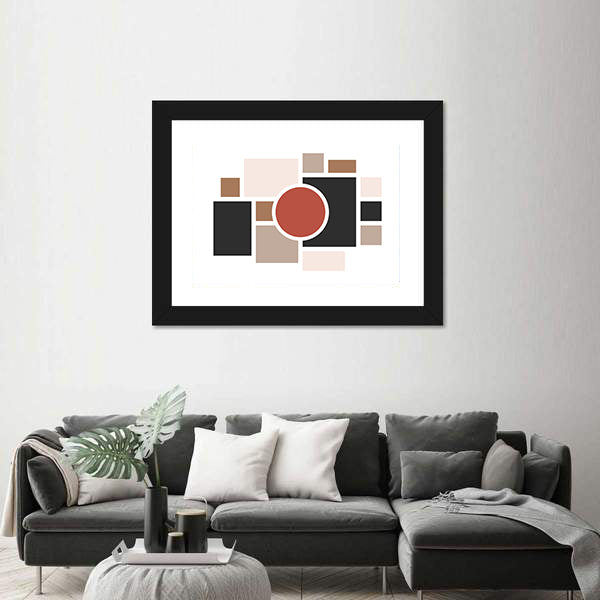 Central Red Circle Geometric Collage Canvas Wall Art