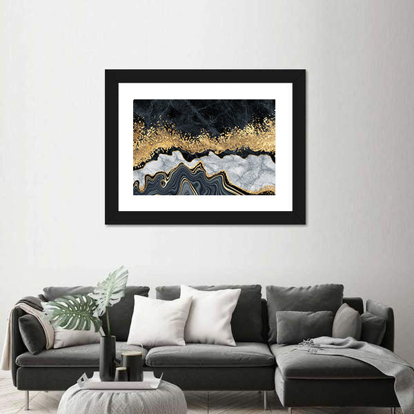 Gold-accented Black and White Marble Abstract Canvas Wall Art