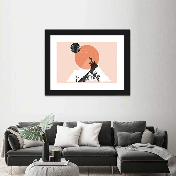 Sun and Moon Minimalist Mountain Landscape Canvas Wall Art