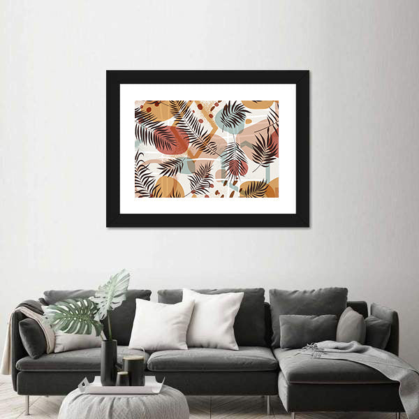 Terracotta Tropical Palm Fronds Pattern Canvas Wall Art