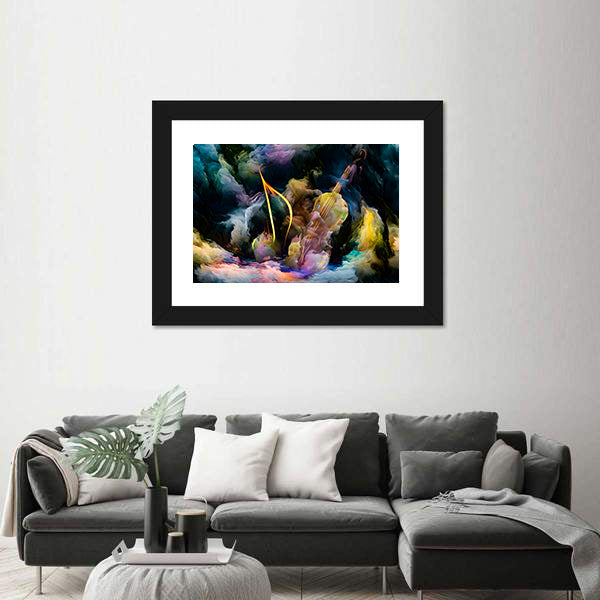 Golden Violin in Colorful Nebula Canvas Wall Art