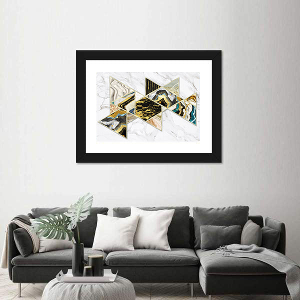 Gold-rimmed Geometric Geode on White Marble Canvas Wall Art
