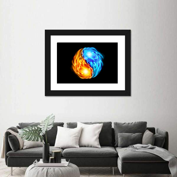 Yin Yang Symbol with Fire and Ice Canvas Wall Art