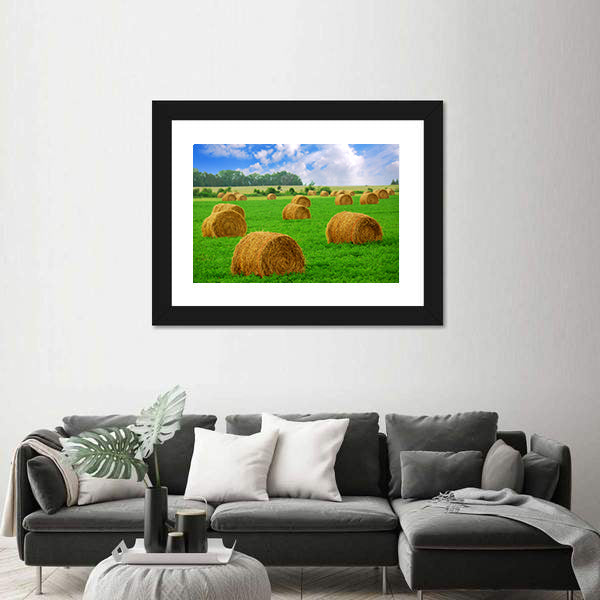 Hay Bales in a Field Canvas Wall Art