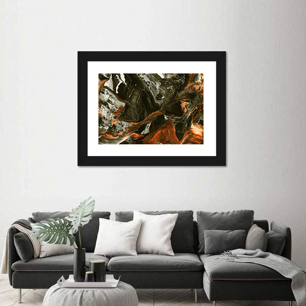 Black and Burnt Orange Marbled Abstract Canvas Wall Art