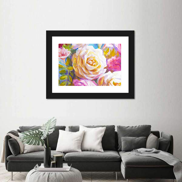 Peonies and Roses Bouquet Sketch Canvas Wall Art