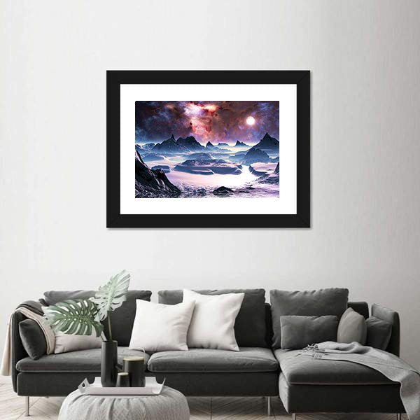 Winter Aurora Over Alien Landscape Canvas Wall Art