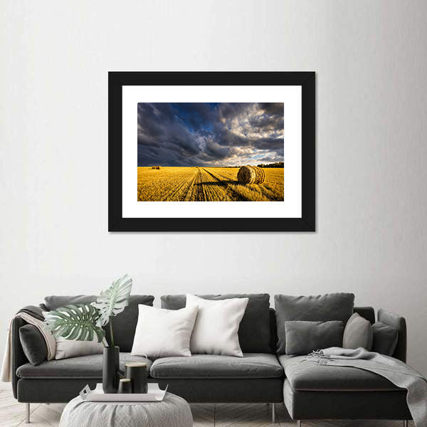 Golden Haystacks Field Canvas Wall Art