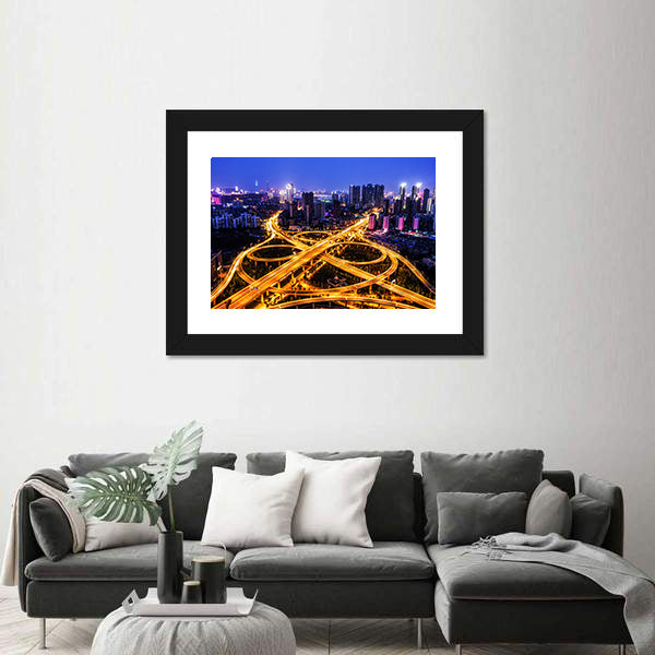 Night Traffic Interchange in Hanyang, Wuhan Canvas Wall Art