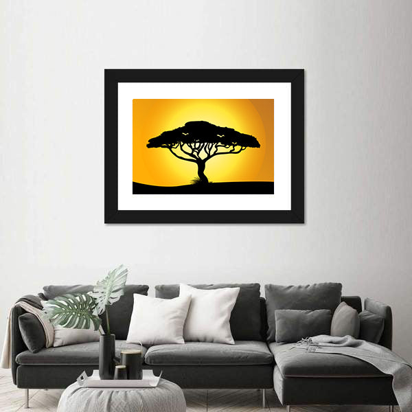 African Savanna Sunset Silhouette Canvas Wall Art
