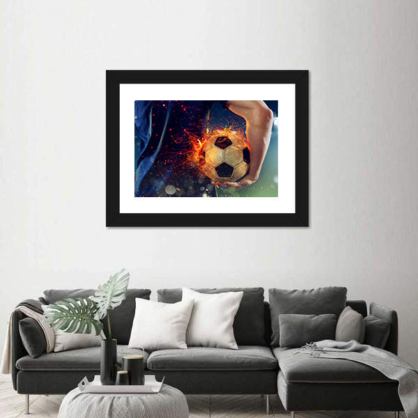 Soccer Ball Engulfed in Flames Canvas Wall Art