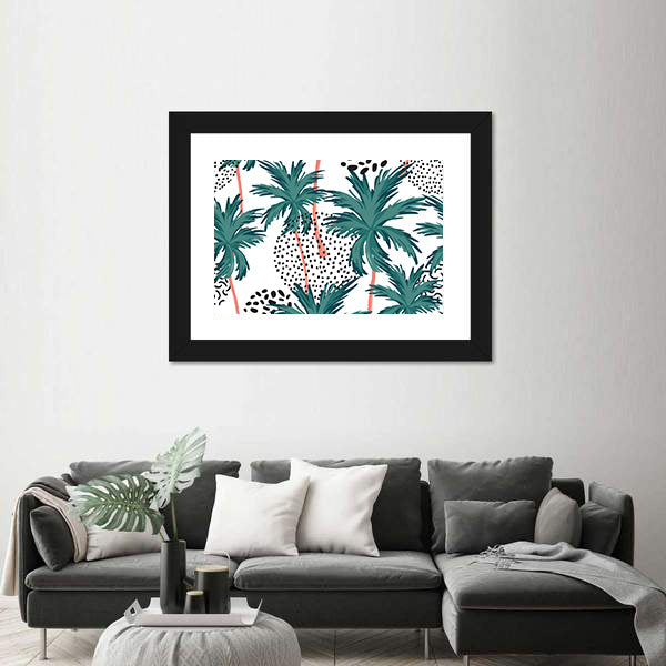 Teal Palm Fronds Pattern Canvas Wall Art