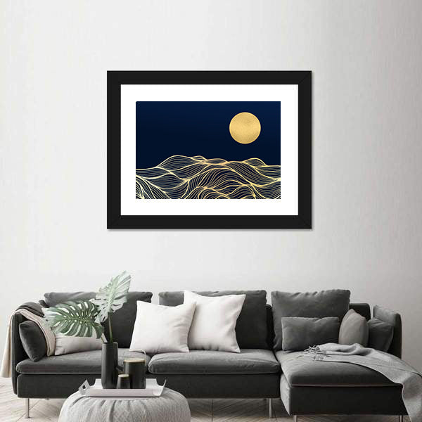 Golden Sun Over Wavy Blue Hills Canvas Wall Art