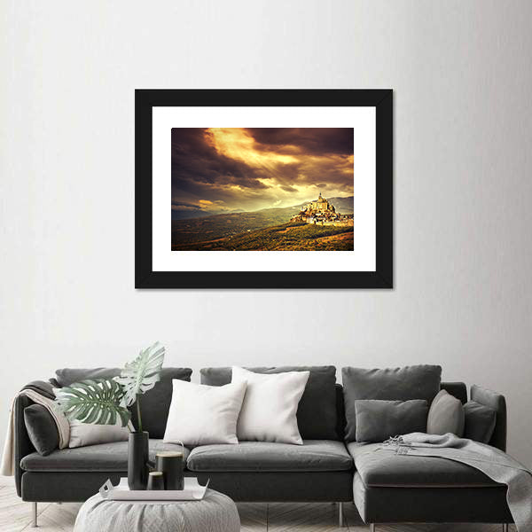 Medieval Castle on Hill at Sunset Canvas Wall Art