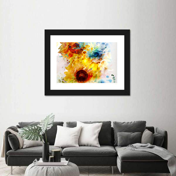Watercolor Sunflowers Close-up Canvas Wall Art