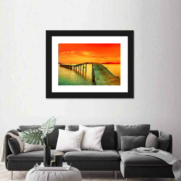 Sunset Over the Sea Pier Canvas Wall Art