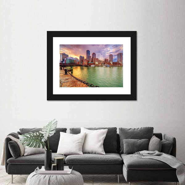 Boston Harbor Skyline at Sunset Canvas Wall Art