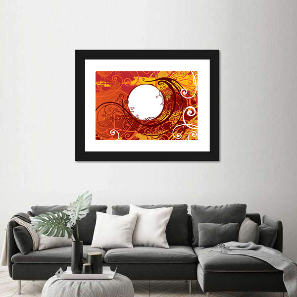 Maroon Floral Scrollwork Ornament Canvas Wall Art