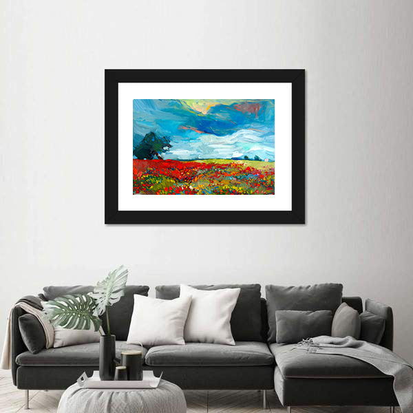 Red Poppy Field Abstract Landscape Canvas Wall Art