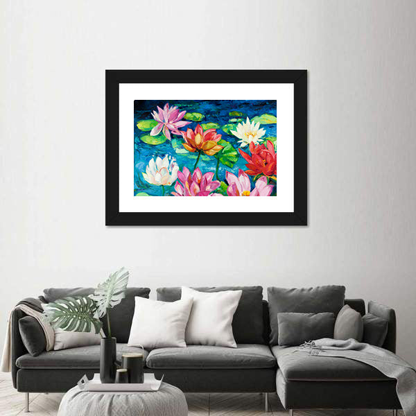 Lotus and Water Lilies Close-up Canvas Wall Art