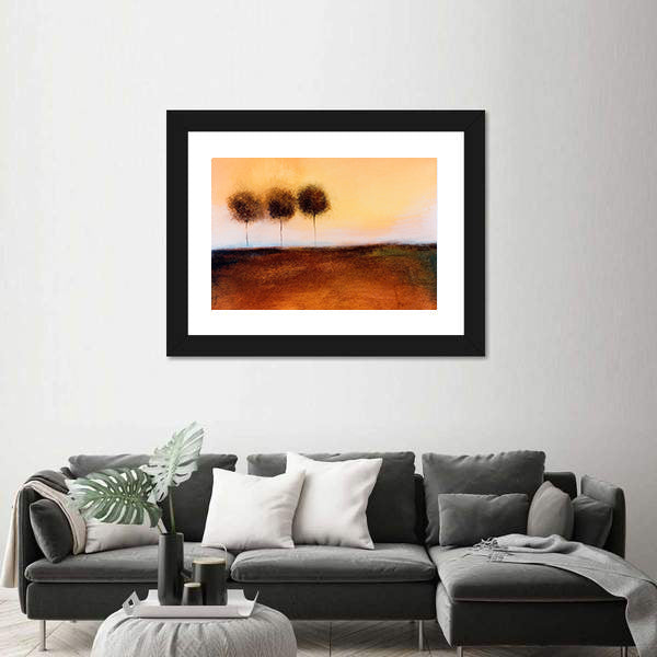 Abstract Three Trees in Autumn Field Canvas Wall Art