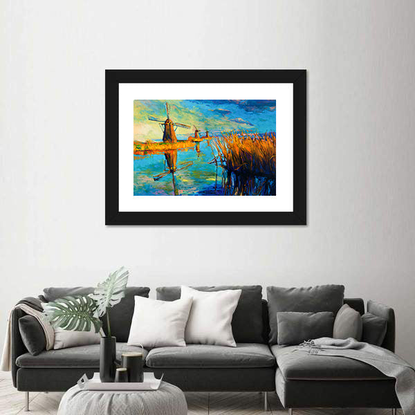 Windmill Landscape at Sunset Canvas Wall Art