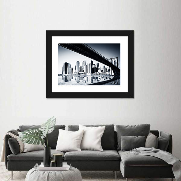 Manhattan Skyline Under Brooklyn Bridge Canvas Wall Art