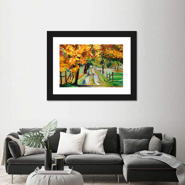 Country Road Through Golden Maples Canvas Wall Art