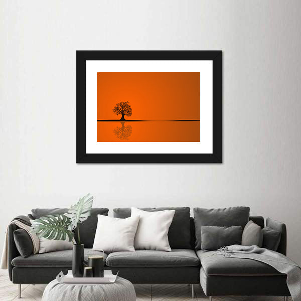 Solitary Tree at Sunset Reflection Canvas Wall Art