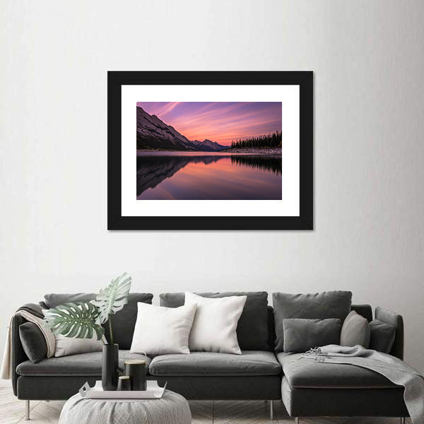 Medicine Lake At Sunset In Canadian Rockies Canvas Wall Art