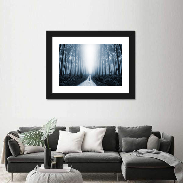 Scary Misty Road In The Forest Canvas Wall Art